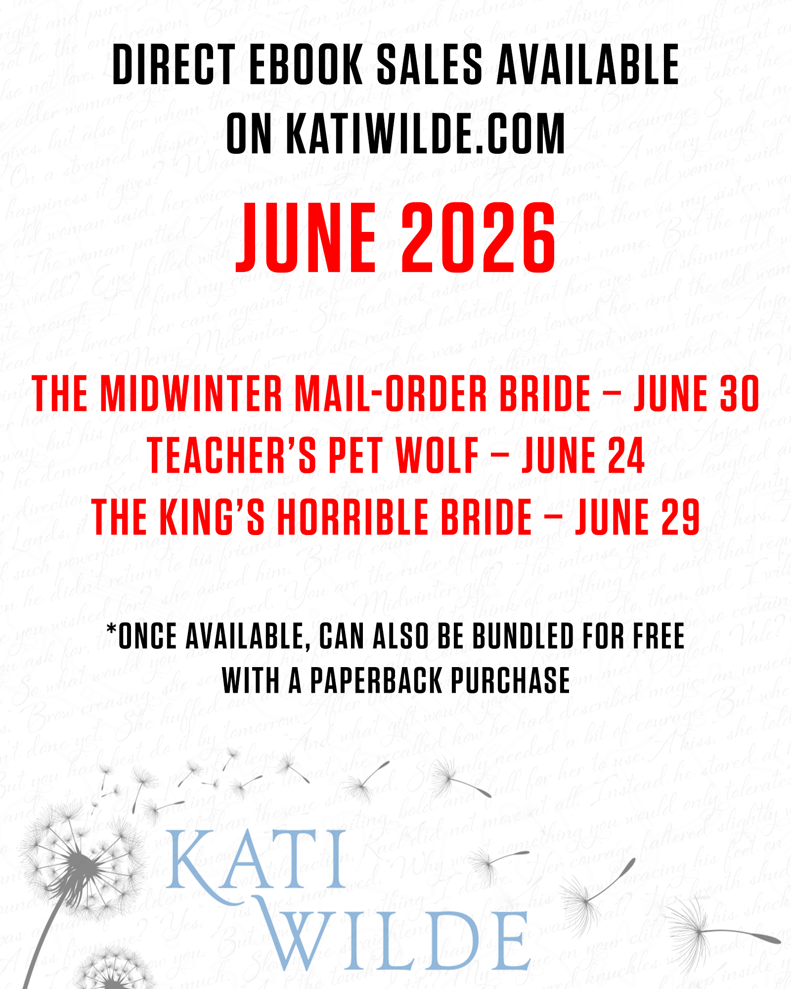 Available in June: Midwinter Bride - June 30 Teacher's Pet Wolf - June 24 The King's Horrible Bride - June 29